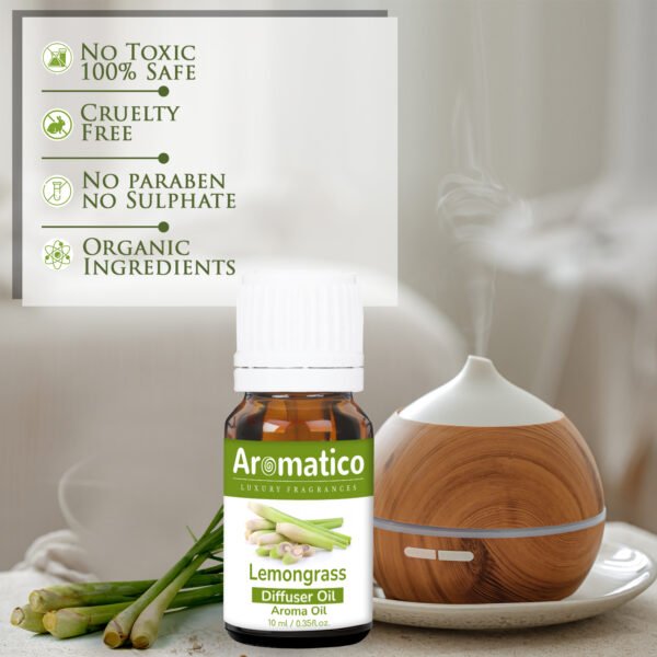 Lemongrass Diffuser Oil for Long-Lasting - Home Fragrance & Aromatherapy | Meditation | Concentration - Versatile Use in Diffusers, Air Fresheners - 10ml - Image 3