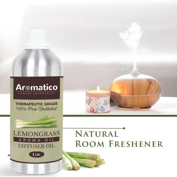 Lemongrass Diffuser Oil with Strong, Long-Lasting Aroma. Premium Aroma Oil for Homes, Offices & Showrooms. Aromatherapy, Diffusers, Air Purifiers, Vaporizers - 1 Liter (1000 ml) - Image 5