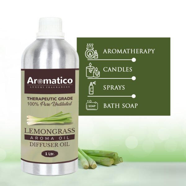 Lemongrass Diffuser Oil with Strong, Long-Lasting Aroma. Premium Aroma Oil for Homes, Offices & Showrooms. Aromatherapy, Diffusers, Air Purifiers, Vaporizers - 1 Liter (1000 ml) - Image 6