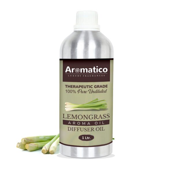 Lemongrass Diffuser Oil with Strong, Long-Lasting Aroma. Premium Aroma Oil for Homes, Offices & Showrooms. Aromatherapy, Diffusers, Air Purifiers, Vaporizers - 1 Liter (1000 ml)