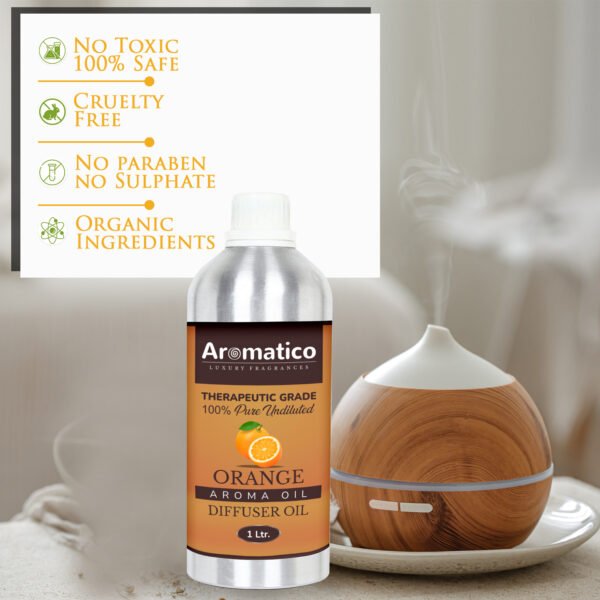 Orange Diffuser Oil with Strong, Long-Lasting Aroma. Premium Aroma Oil for Homes, Offices & Showrooms. Aromatherapy, Diffusers, Air Purifiers, Vaporizers - 1 Liter (1000 ml) - Image 3
