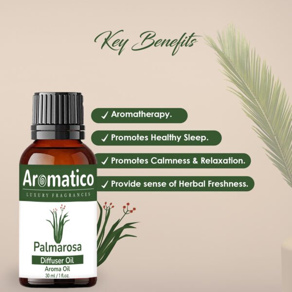 Palmarosa Diffuser Oil | Fresh and Long Lasting Fragrance for Office, Home, Spa & Restaurant | Aroma Essential Aroma Diffuser Oil | 30ML - Image 2