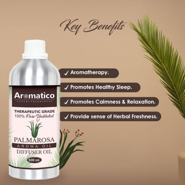 Palmarosa Diffuser Oil with Strong, Long-Lasting Aroma. Premium Aroma Oil for Homes, Offices & Showrooms. Aromatherapy, Diffusers, Air Purifiers, Vaporizers - 500 ml - Image 2