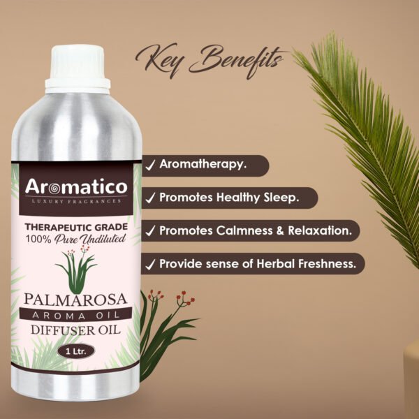 Palmrosa Diffuser Oil with Strong, Long-Lasting Aroma. Premium Aroma Oil for Homes, Offices & Showrooms. Aromatherapy, Diffusers, Air Purifiers, Vaporizers - 1 Liter (1000 ml) - Image 2