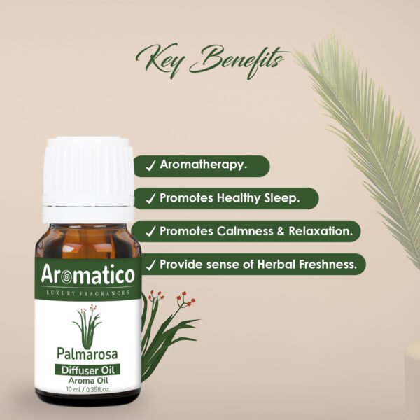 Palmarosa Diffuser Oil | Fresh and Long Lasting Fragrance for Office, Home, Spa & Restaurant | Aroma Essential Aroma Diffuser Oil | 10ML - Image 2
