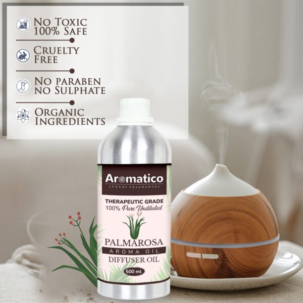 Palmarosa Diffuser Oil with Strong, Long-Lasting Aroma. Premium Aroma Oil for Homes, Offices & Showrooms. Aromatherapy, Diffusers, Air Purifiers, Vaporizers - 500 ml - Image 3