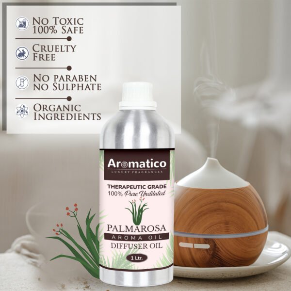 Palmrosa Diffuser Oil with Strong, Long-Lasting Aroma. Premium Aroma Oil for Homes, Offices & Showrooms. Aromatherapy, Diffusers, Air Purifiers, Vaporizers - 1 Liter (1000 ml) - Image 3