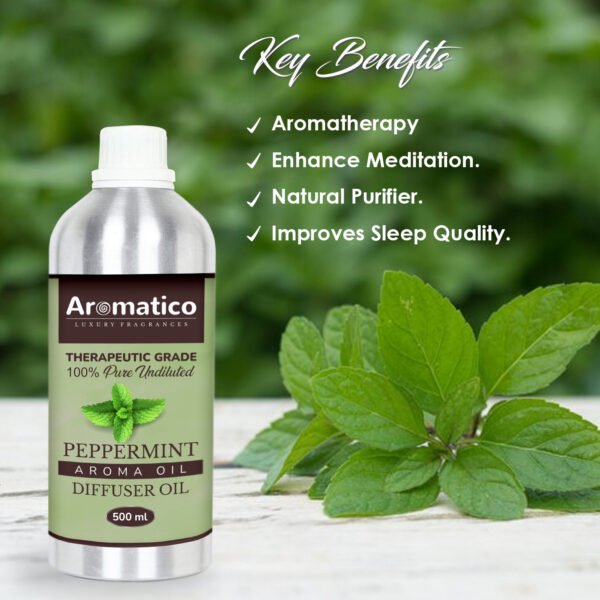 Peppermint Diffuser Oil with Strong, Long-Lasting Aroma. Premium Aroma Oil for Homes, Offices & Showrooms. Aromatherapy, Diffusers, Air Purifiers, Vaporizers - 500ML - Image 2