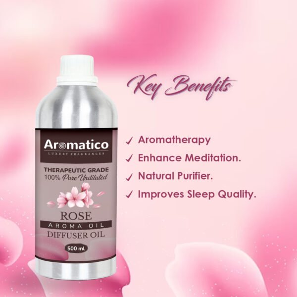 Rose Diffuser Oil with Strong, Long-Lasting Aroma. Premium Aroma Oil for Homes, Offices & Showrooms. Aromatherapy, Diffusers, Air Purifiers, Vaporizers - 500ML - Image 2