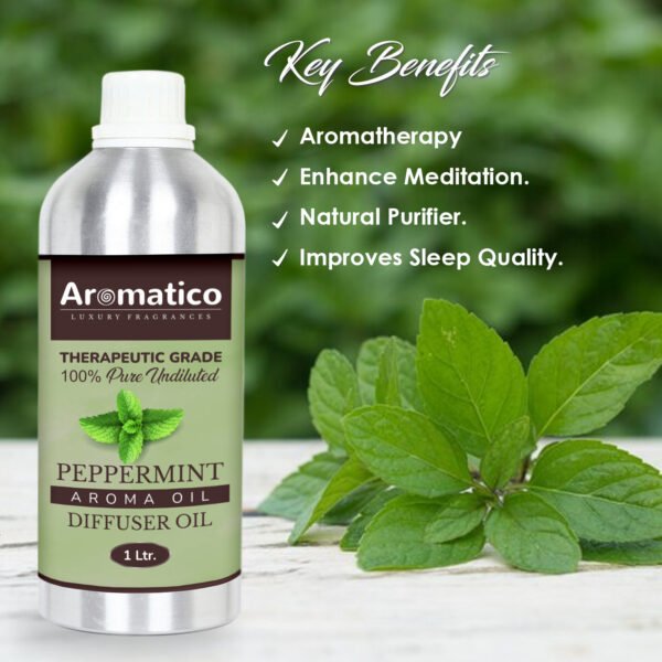Peppermint Diffuser Oil with Strong, Long-Lasting Aroma. Premium Aroma Oil for Homes, Offices & Showrooms. For Aromatherapy, Diffusers, Air Purifiers, Vaporizers - 1 Liter (1000 ml) - Image 2