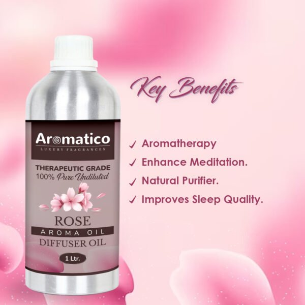 Rose Diffuser Oil with Strong, Long-Lasting Aroma. Premium Aroma Oil for Homes, Offices & Showrooms. Aromatherapy, Diffusers, Air Purifiers, Vaporizers - 1 Liter (1000 ml) - Image 2