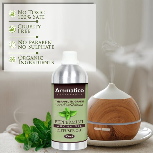 Peppermint Diffuser Oil with Strong, Long-Lasting Aroma. Premium Aroma Oil for Homes, Offices & Showrooms. Aromatherapy, Diffusers, Air Purifiers, Vaporizers - 500ML - Image 3