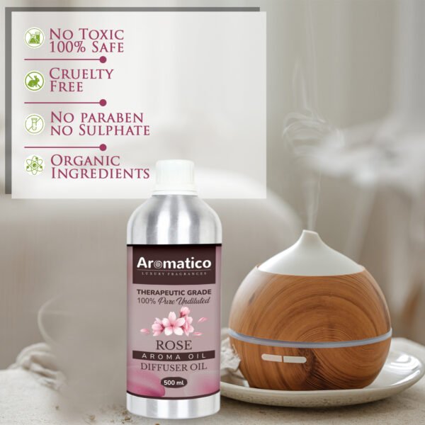 Rose Diffuser Oil with Strong, Long-Lasting Aroma. Premium Aroma Oil for Homes, Offices & Showrooms. Aromatherapy, Diffusers, Air Purifiers, Vaporizers - 500ML - Image 3