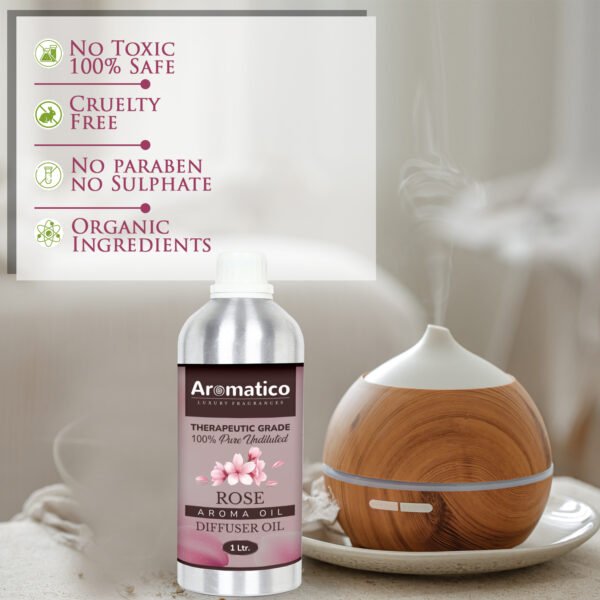 Rose Diffuser Oil with Strong, Long-Lasting Aroma. Premium Aroma Oil for Homes, Offices & Showrooms. Aromatherapy, Diffusers, Air Purifiers, Vaporizers - 1 Liter (1000 ml) - Image 3