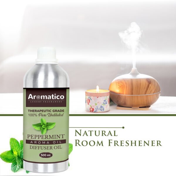 Peppermint Diffuser Oil with Strong, Long-Lasting Aroma. Premium Aroma Oil for Homes, Offices & Showrooms. Aromatherapy, Diffusers, Air Purifiers, Vaporizers - 500ML - Image 5