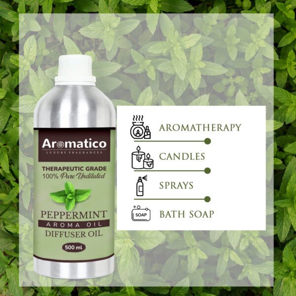 Peppermint Diffuser Oil with Strong, Long-Lasting Aroma. Premium Aroma Oil for Homes, Offices & Showrooms. Aromatherapy, Diffusers, Air Purifiers, Vaporizers - 500ML - Image 6