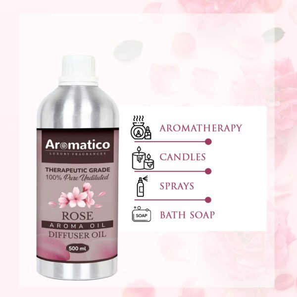 Rose Diffuser Oil with Strong, Long-Lasting Aroma. Premium Aroma Oil for Homes, Offices & Showrooms. Aromatherapy, Diffusers, Air Purifiers, Vaporizers - 500ML - Image 6