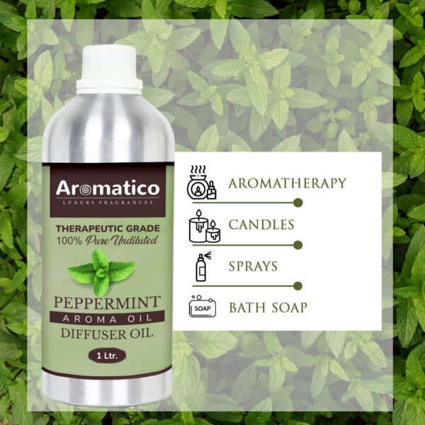 Peppermint Diffuser Oil with Strong, Long-Lasting Aroma. Premium Aroma Oil for Homes, Offices & Showrooms. For Aromatherapy, Diffusers, Air Purifiers, Vaporizers - 1 Liter (1000 ml) - Image 6