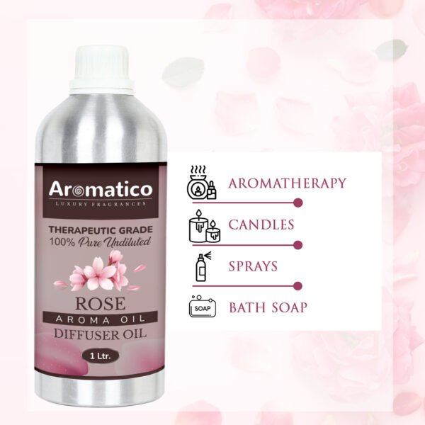 Rose Diffuser Oil with Strong, Long-Lasting Aroma. Premium Aroma Oil for Homes, Offices & Showrooms. Aromatherapy, Diffusers, Air Purifiers, Vaporizers - 1 Liter (1000 ml) - Image 6