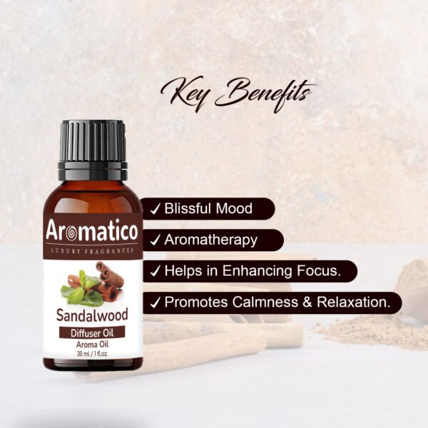 Sandalwood Diffuser Oil for Long-Lasting - Premium Home Fragrance Oil for Aromatherapy, Meditation & Concentration - Versatile Use in Diffusers, Air Fresheners | 30ml - Image 2