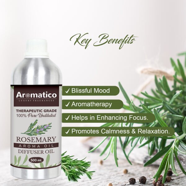 Rosemary Diffuser Oil with Strong, Long-Lasting Aroma. Premium Aroma Oil for Homes, Offices & Showrooms. Aromatherapy, Diffusers, Air Purifiers, Vaporizers -500ML - Image 2