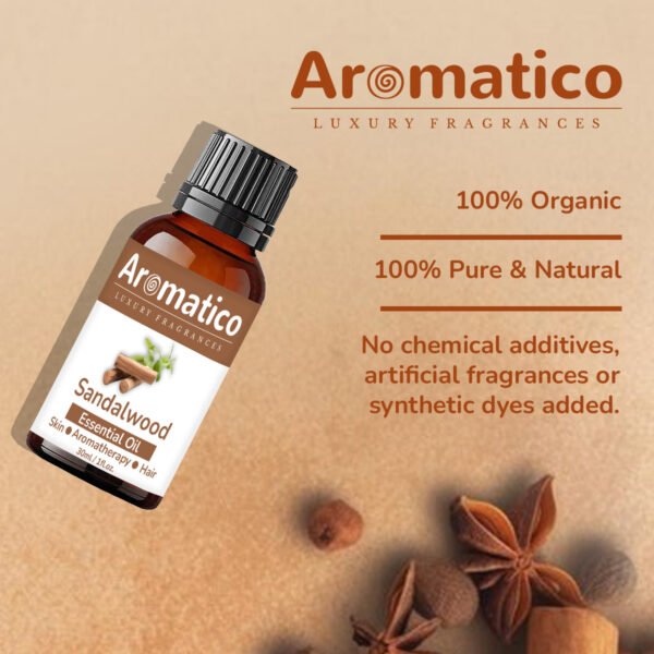 Sandalwood Essential Oil for Aroma Therapy, Stress Relief & Relaxation - Organic Oil for Aromatherapy, Diffuser, Soap & Candle Making - 30ML - Image 2
