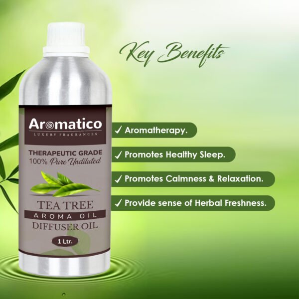 Tea Tree Diffuser Oil with Strong, Long-Lasting Aroma. Premium Aroma Oil for Homes, Offices & Showrooms. Aromatherapy, Diffusers, Air Purifiers, Vaporizers - 1 Liter (1000 ml) - Image 2