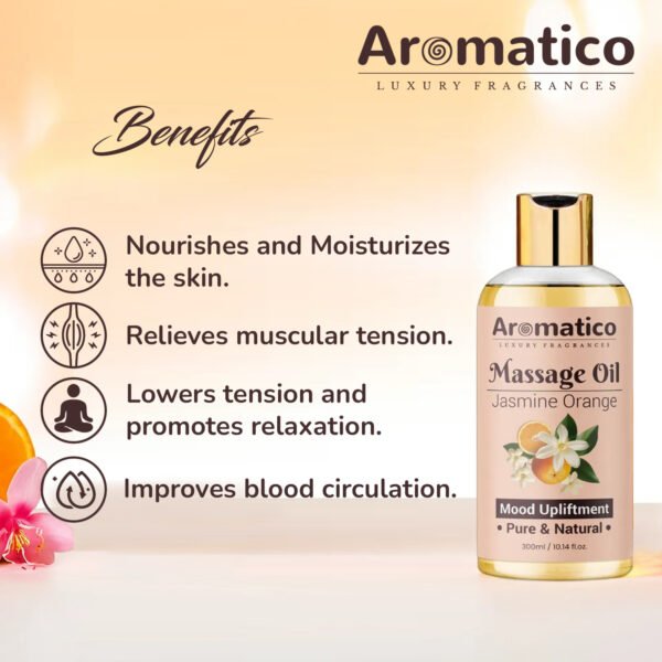 Jasmine Orange Massage Oil. Sensual Oil for Date Nights & Mood Upliftment - 300ml. Intimate, Romantic Massage Oil for Couples. Non-sticky, 100% Natural - Image 6